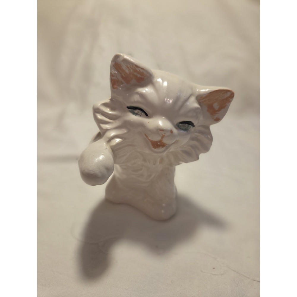Vintage Ceramic Happy Cat Figurine - 40s Or 50s Made In Japan